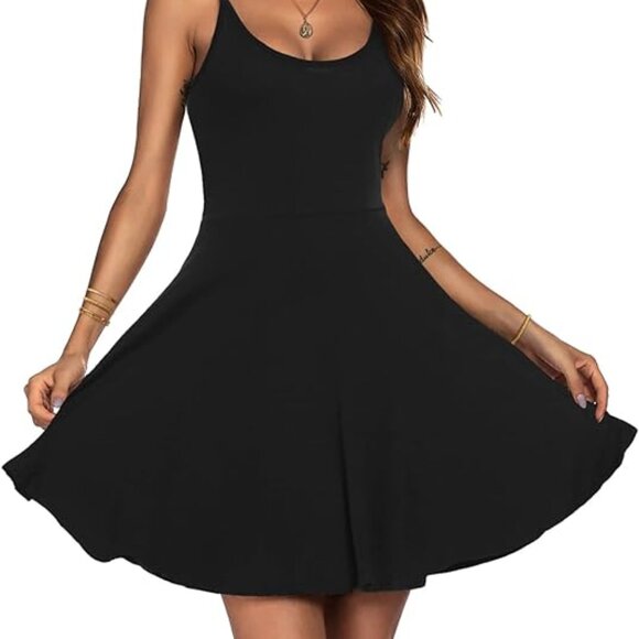 NEW NWT Women's Spaghetti Strap Fit & Flare Skater Dress - Black - Large - Picture 1 of 4